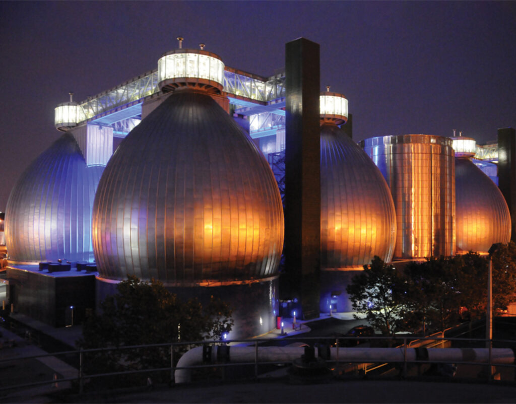 wastewater treatment plant at night