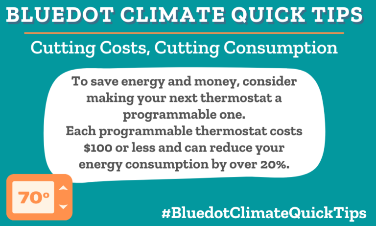 Climate Quick Tip: Cutting Costs, Cutting Consumption To save energy and money, consider making your next thermostat a programmable one. Each programmable thermostat costs $100 or less and can reduce your energy consumption by over 20%. Reduce energy use and save money by upgrading to a programmable thermostat.